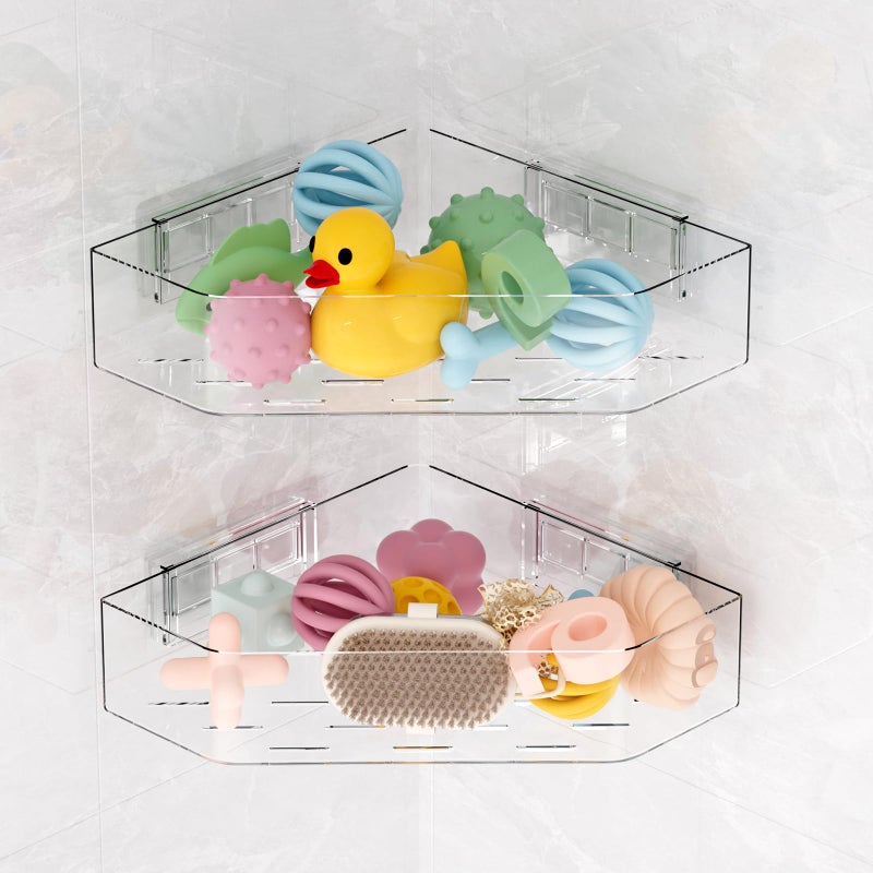 Natheeph Bath Toy Organizer 2-Pack - Clear Large Capacity Bath Toy Storage Holder with Quick-Dry Holes, Space-Saving Corner Shower Caddy for Bathroom & Kitchen - Image 1